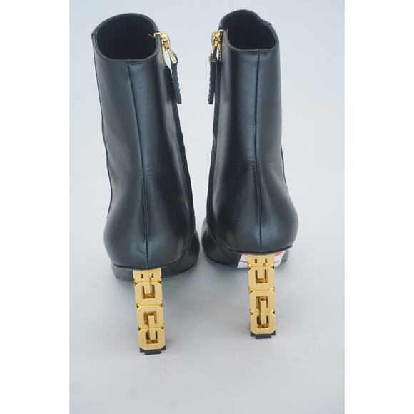 Givenchy Black G Cube Leather Round Toe Ankle Booties SZ 37 Gold Logo Heel $1400 - Picture 12 of 12